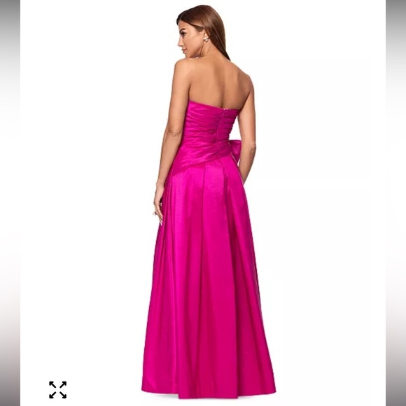 XSCAPE Women’s Women's Pink Bow-trim Ruched Strapless Gown size 4 - Picture 5 of 15